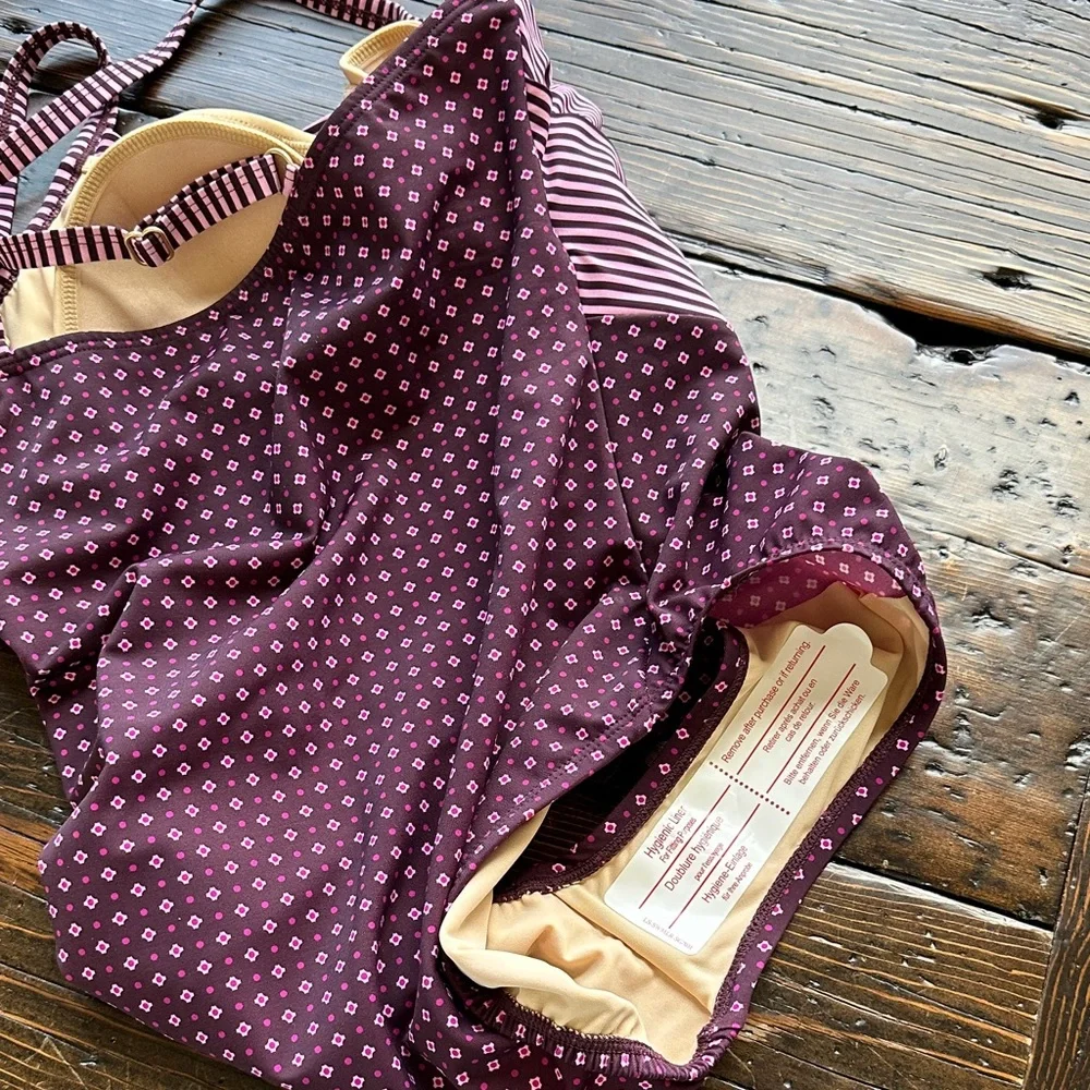 Lands' End One Piece Swimsuit in Purple and Cream Size 8 - Picture 5 of 6